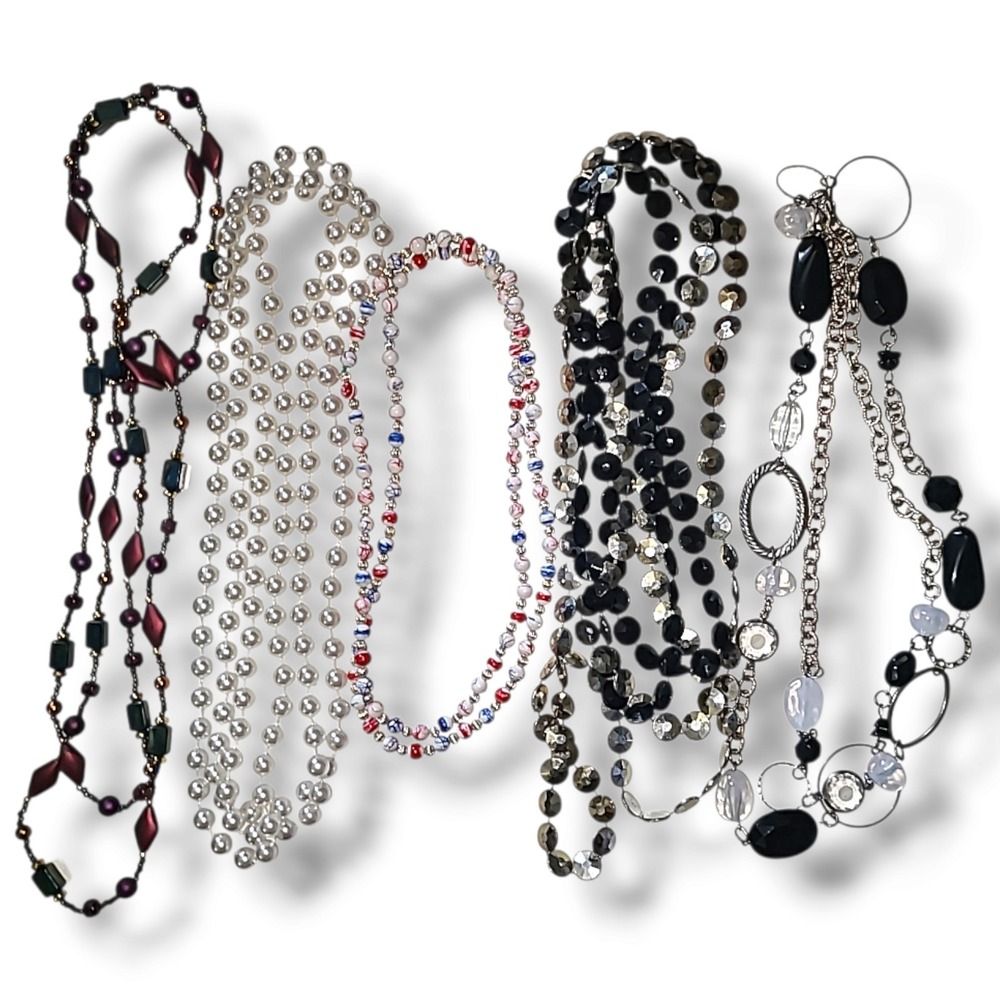 Lot 5 Vintage Acrylic Bead Necklaces Faux Pearl Red Blue Costume Jewelry 5